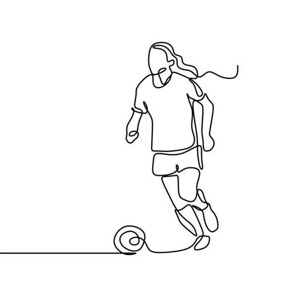 Mulheres Jogador Futebol Linha Contínua Arte Desenho — Vetor de Stock