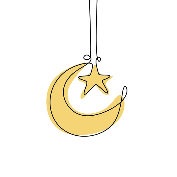 Ramadán Luna Línea Continua Dibujo — Archivo Imágenes Vectoriales
