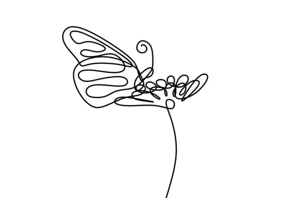 Метелик Візерунками Крилах Безперервний Елемент Малювання Однієї Лінії Ізольований Білому — стоковий вектор