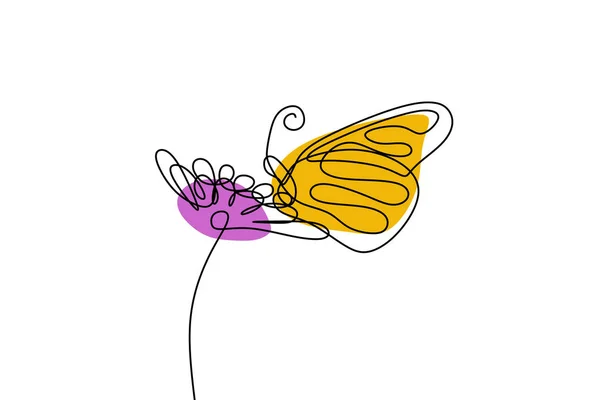 Непрерывная Линия Рисунок Бабочки Цветке — стоковый вектор