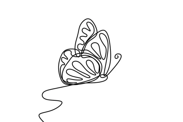 Mariposa Con Patrones Las Alas Continuo Elemento Dibujo Una Línea — Vector de stock