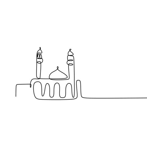 Рамадан Мечеті Безперервної Лінії Малювання Білому Фоні — стоковий вектор