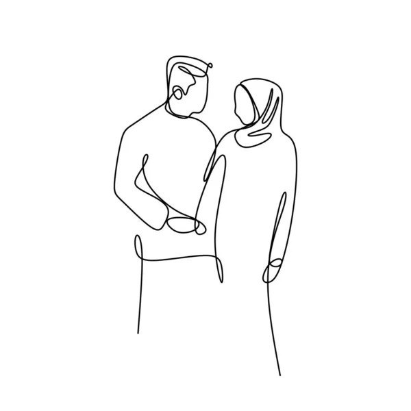 Gambar Garis Kontinu Pasangan Muslim - Stok Vektor