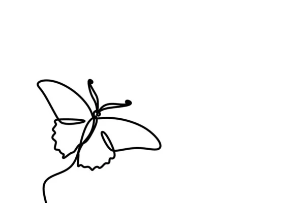 Continuous One Line Drawing Flying Butterfly Logo Black White Vector — Stock Vector