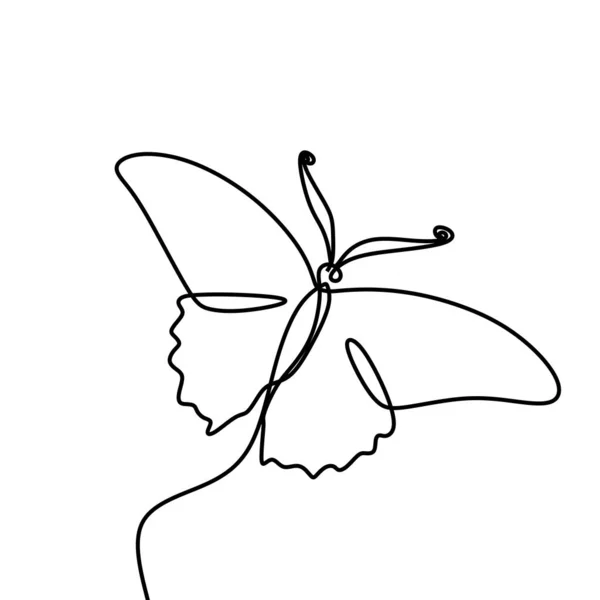 Butterfly Een Doorlopende Lijntekening Element Geïsoleerd Witte Achtergrond Voor Logo — Stockvector