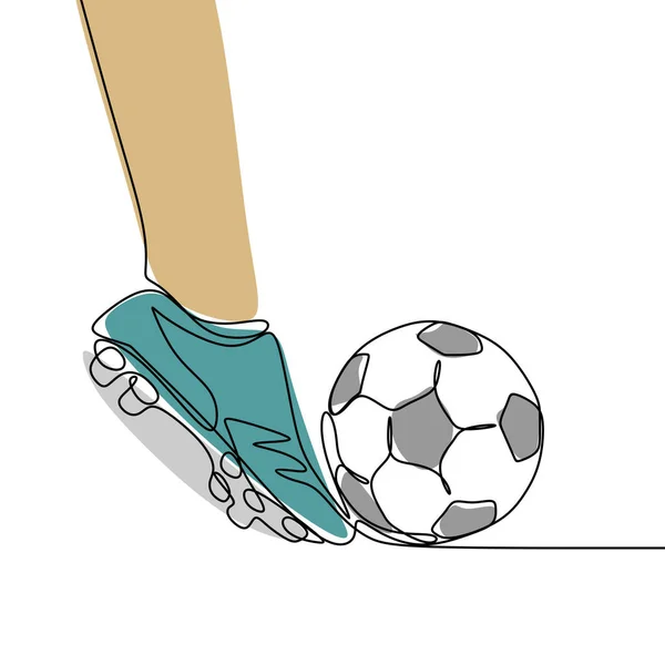 Dessin Ligne Continue Homme Coup Pied Une Balle Pendant Match — Image vectorielle