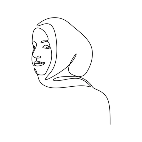 Hijab Women Continuous Line Drawing Minimalist Design Trendy Minimalism Style — Stock Vector