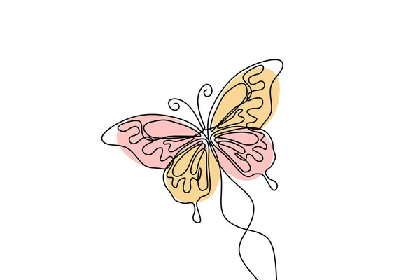 Butterfly Met Patronen Vleugels Doorlopende Één Lijntekening Element Geïsoleerd Witte — Stockvector