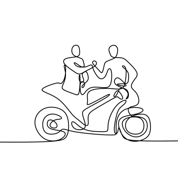 Two Man Sport Motorcycle Continuous Line Drawing Minimalist Design — Stock Vector