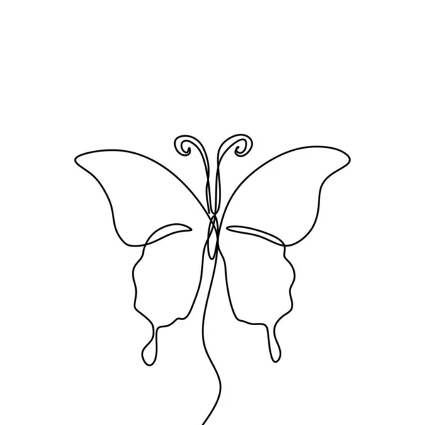 Butterfly One Continuous Line Drawing Element Isolated White Background Logo — Stock Vector