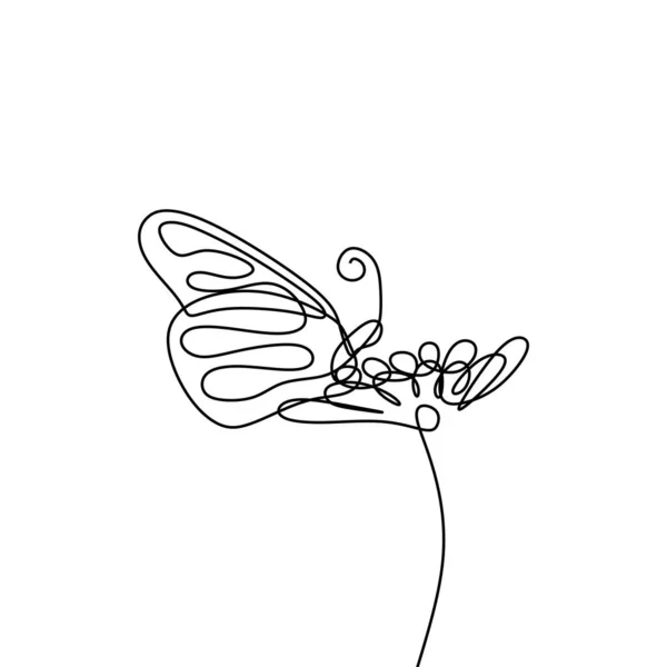 Simple Butterfly Flower Continuous Line Drawing Vector Illustration Minimalist Design — Stock Vector