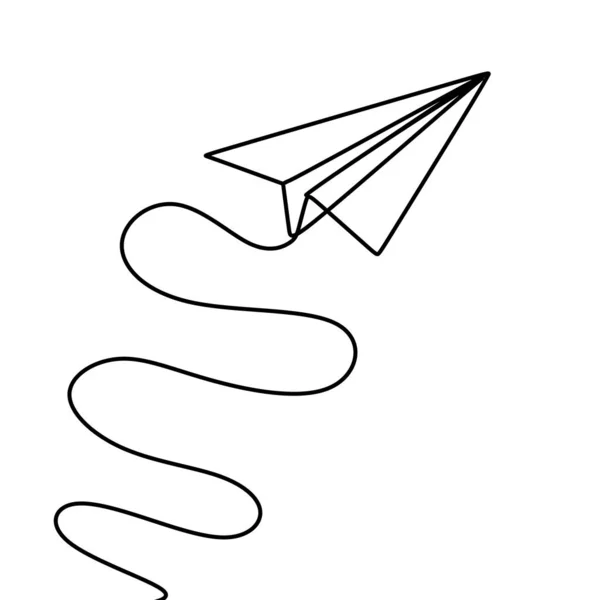 Ciągły Rysunek Liniowy Papieru Samolot Rzemieślniczy Styl Minimalizm — Wektor stockowy