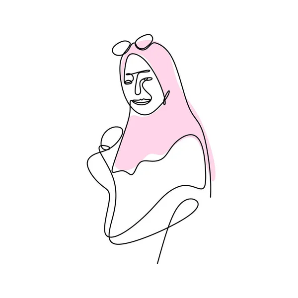 Hijab Women Continuous Line Drawing Minimalist Design Trendy Minimalism Style — 图库矢量图片