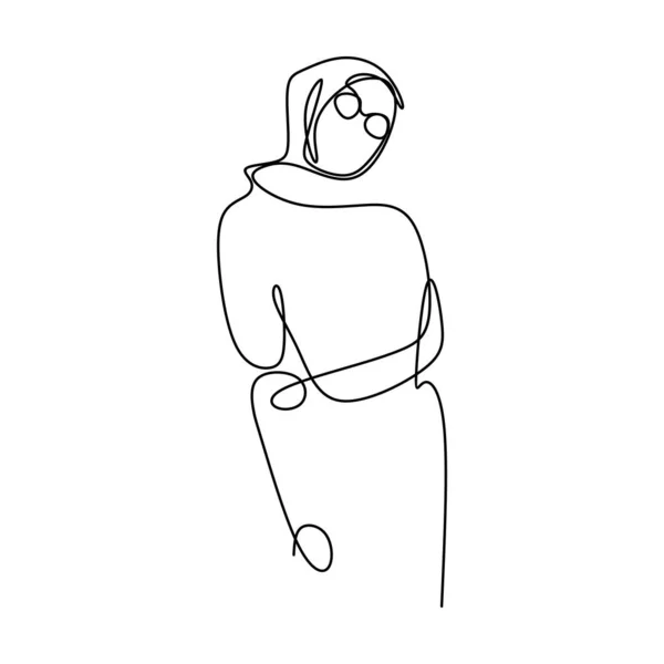 Хіджаб Модний Дівчина Безперервної Лінії Малюнок Мінімалістичний Дизайн — стоковий вектор