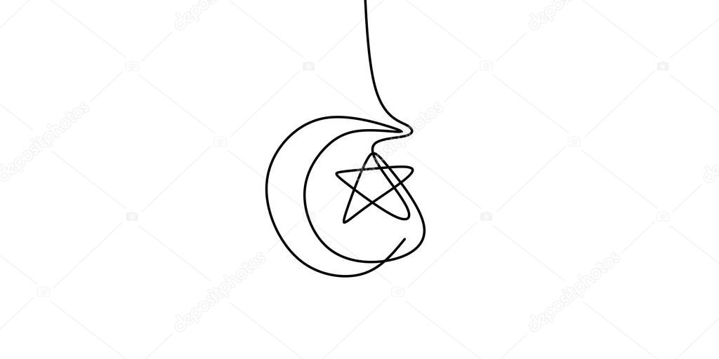continuous line drawing of moon and star for ramadan kareem