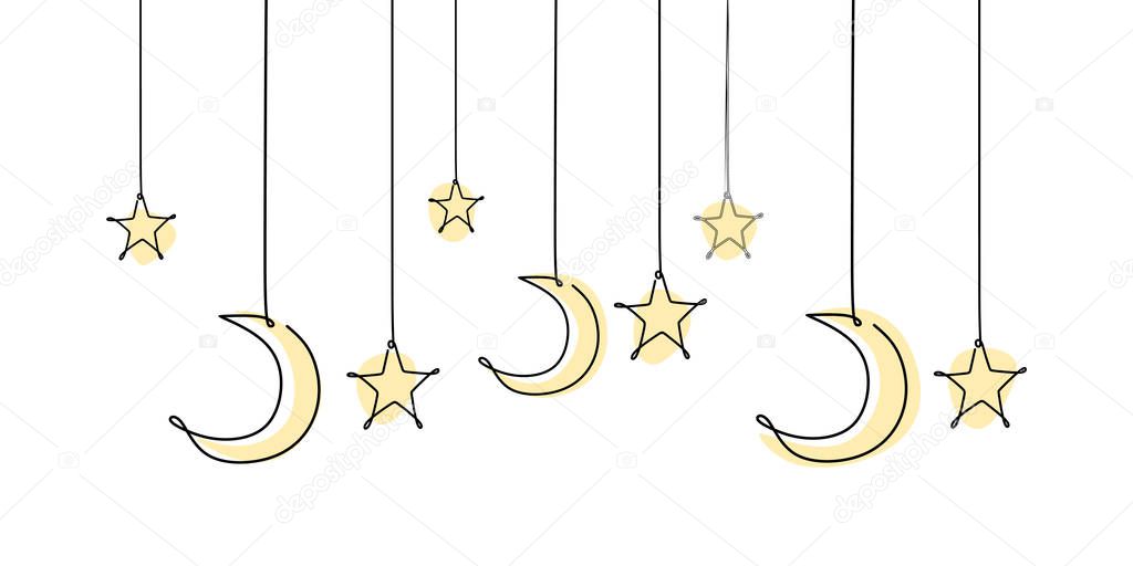 Decorative template design for ramadan with stars, moon, and lantern.