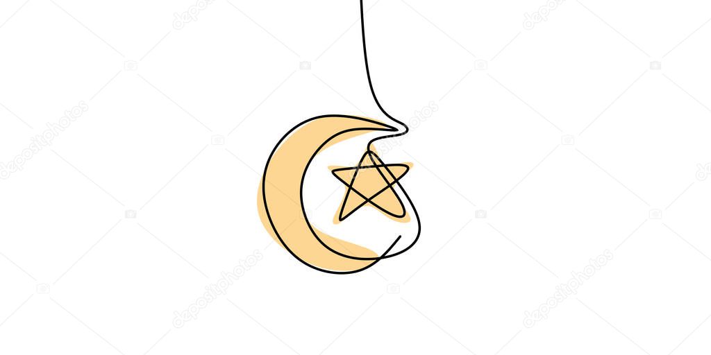 Ramadan moon continuous line drawing