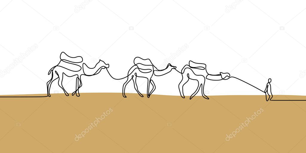 Camel on dessert one line continuous drawing