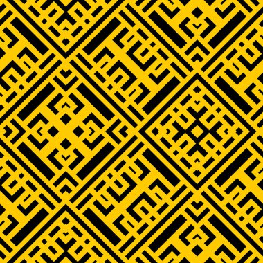 serin siyah sarı Art Deco Soyut geometrik spiral dikişsiz desen Meander dikişsiz