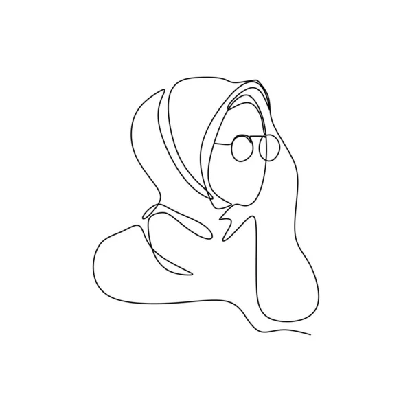 Menina hijab impressionante e bonita usando lenço de cabeça contínua uma linha desenho ilustração vetor isolado no fundo branco — Vetor de Stock