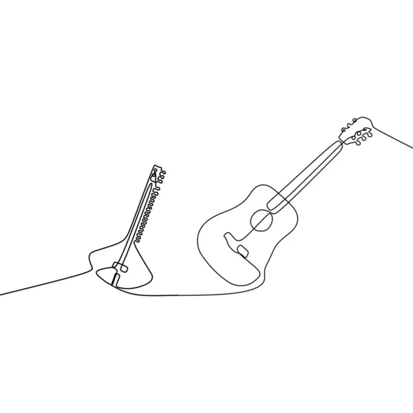 曼陀林和经典吉他一线乐器设计。手绘极简主义风格矢量插图 — 图库矢量图片