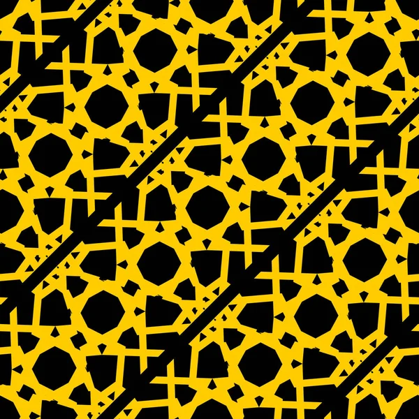 Seni berwarna kuning dingin Deco tekstur berwarna. Latar belakang geometris dengan rhombus, titik dan node. Pola vektor mulus. Pola geometris abstrak. Pola geometris tak beraturan - Stok Vektor