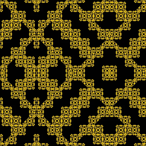 Art Deco sechseckige Symmetrie-Vektor-Ornamente. geometrische Muster für Keramikfliesen, Oberflächengestaltung, Textilien, Druck, Tapeten. schwarz gelb — Stockvektor