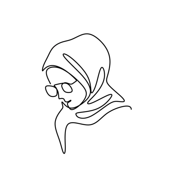 Awesome and pretty hijab girl wearing headscarf continuous one line drawing illustration vector isolated on white background - Stok Vektor