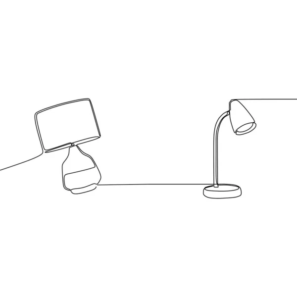 ●ベッドランプと学生ランプ1線連続線ベクトルイラスト。ランプのフリーハンド描画 — ストックベクタ