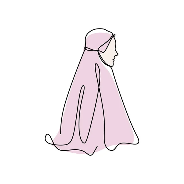 Dessin continu d'une ligne de femmes ou de filles portant un foulard islamique appelé hijab. Style à la mode fille musulmane . — Image vectorielle
