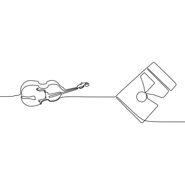 Violín y guitarra cuadrada una línea continua instrumentos musicales tradicionales Conjunto de contorno vectorial para cartelera musical Vector — Vector de stock