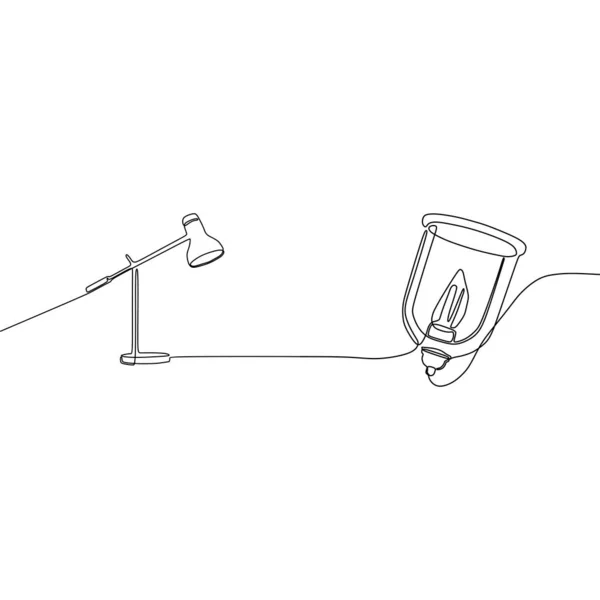 LÁMPARA DE MODERNO Y Lámpara de vela UNA LÍNEA LÁMPARA DE PLANTA DECORATIVA DE LÍNEA CONTINUA EN UNA LÍNEA — Archivo Imágenes Vectoriales