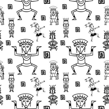 Aztek kabile tasarlamak vektör el ile siyah ve beyaz renklerde etnik çizilmiş. Bu yıl moda tekstil baskı ve sarma için popüler çizim kesintisiz tarihsel Meksika maya kültür.