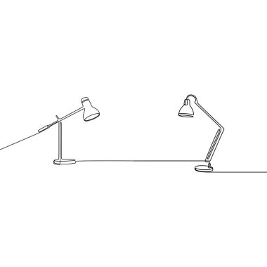 vintage masa lambası ve ayakta lamba sürekli hat Anahat beyaz arka plan üzerinde izole web tasarımı için lamba vektör simgeleri seti