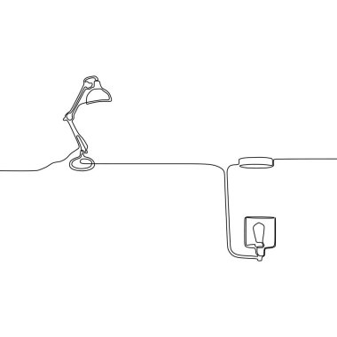 ev aletleri iç mekan mobilyaları için modern masa lambası ve yuvarlak lamba bir çizgi lamba ışık simgesi siluet. Vektör düz izole iç tasarım elemanı. Web, reklam, afiş için küçük resim