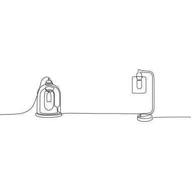 abajurlu modern mum lambası bir satır masa lambaları. Vektör illüstrasyon. Beyaz arka plan üzerinde yalıtılmış siyah konturlu nesneler kümesi