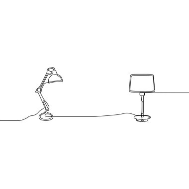 contemporer lamba ve modern lamba sürekli hat Lambalar ayarlayın. Basit doğrusal karalama tablosu ve zemin lambaları seti