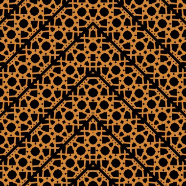 serin siyah turuncu Art Deco Renkli doku. Eşkenar dörtgen, nokta ve düğümlü geometrik arka plan. Vektör dikişsiz desen. Soyut geometrik desen. Dikişsiz geometrik desen