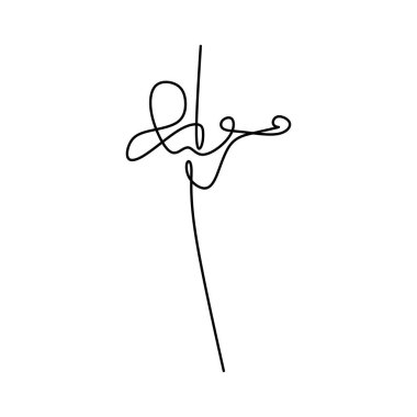 Sürekli çizgi çizim kişi keman minimalist bir el beyaz arka plan üzerine çizilmiş oynarken