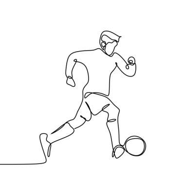 Futbolcu sürekli çizgi çizim bir top sürme çalışan