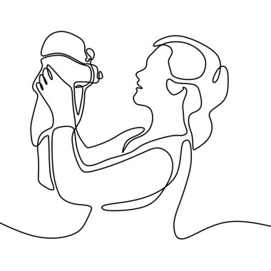 Bebek sürekli çizim çizim bir çizgi doğdu. Annem hamile kaldıktan sonra çok mutlu oldu. Beyaz arka planda minimalizm tarzı vektör illüstrasyonu.