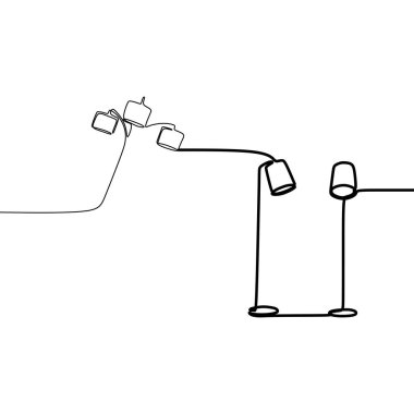 lamba seti, tavan, masa, masa ve zemin lambası Vektör üçlü lamba ve çift lamba sürekli çizgi illüstrasyon