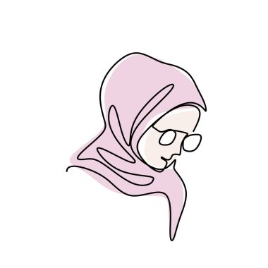 Modern kız hijab moda bir sürekli çizgi çizim minimalist tasarım giyiyor