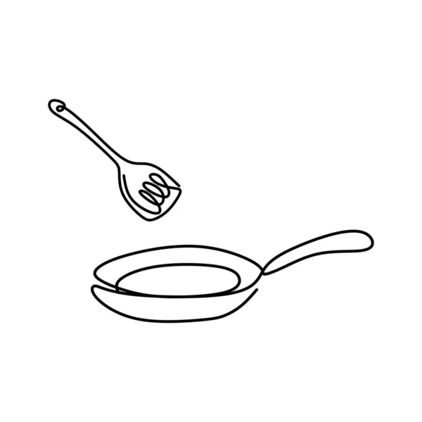Cuisine substance de poêle à frire une ligne dessin continu design minimaliste sur fond blanc — Image vectorielle