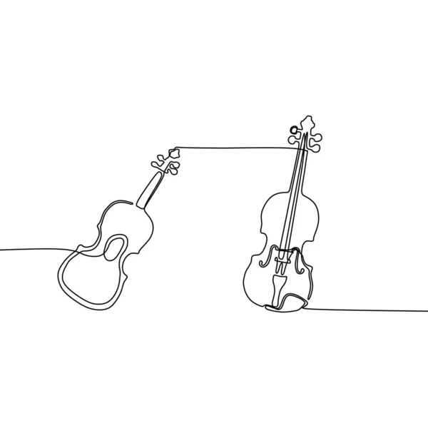 Guitarra acústica violino uma linha cartoon ilustração de instrumentos musicais orquestra — Vetor de Stock