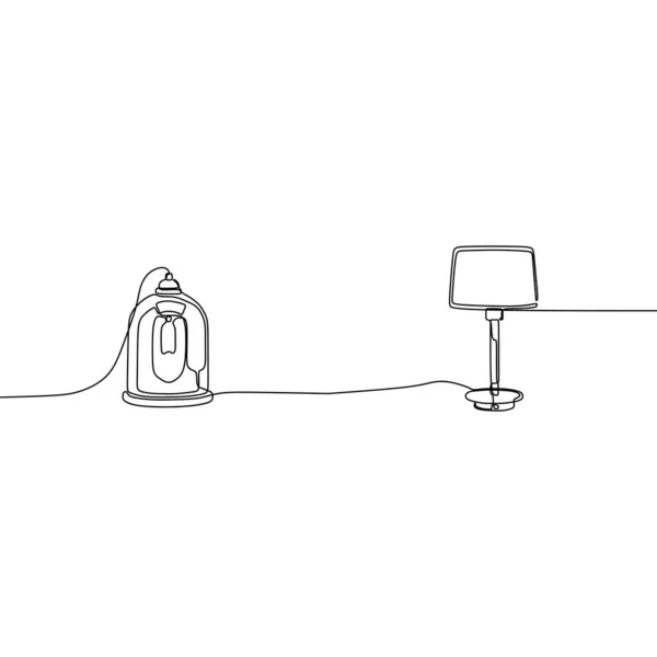 Винтажная лампа и свечная лампа непрерывной линии Векторная иллюстрация ручной работы ламп — стоковый вектор