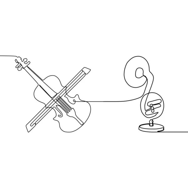 大提琴和龙骨一行连续线传统乐器矢量轮廓设置为音乐广告牌矢量 — 图库矢量图片