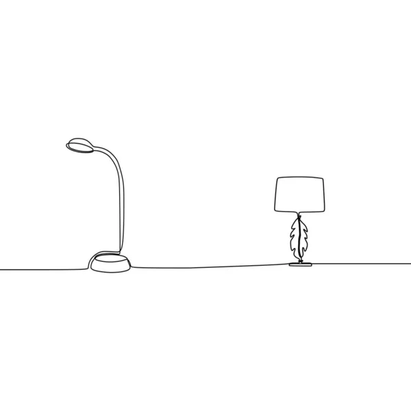 Лампа кровати и уличный фонарь Универсальная лампа непрерывной линии для использования для веб и мобильных, набор основных ламп изолированные векторные иллюстрации — стоковый вектор
