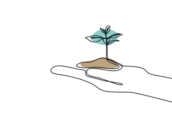 Plante croissance ligne continue dessin une main dessin minimaliste — Image vectorielle