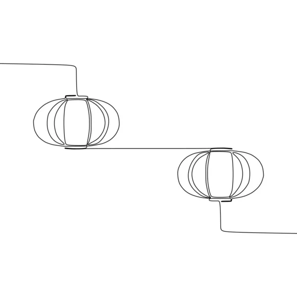 Подвійні гарбузові лампи безперервні і одна лінія лампи Векторні ілюстрації — стоковий вектор